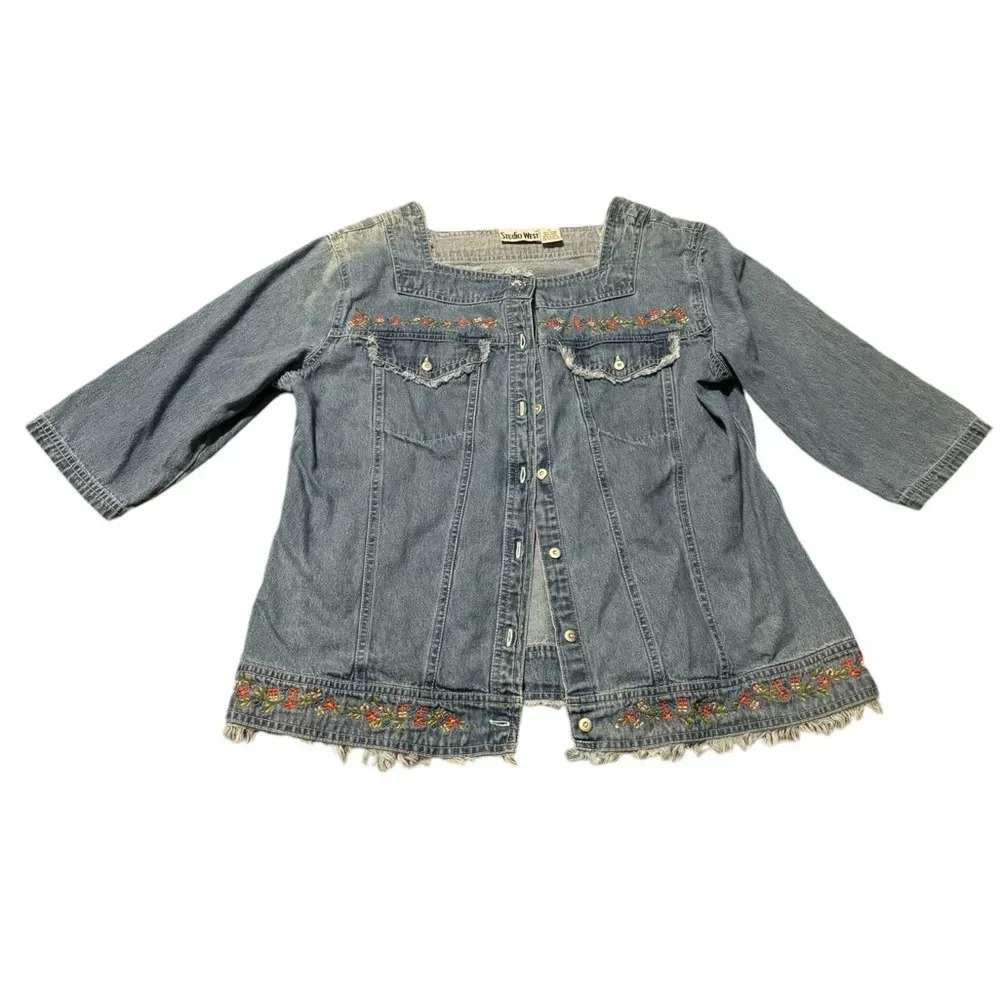 👖 Vintage Studio West Women’s Denim Shirt Jacket L 👖